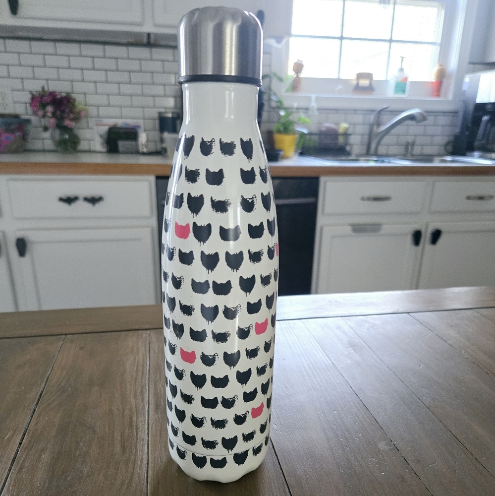 Stylish Black and Pink Cat Pattern Water Bottle